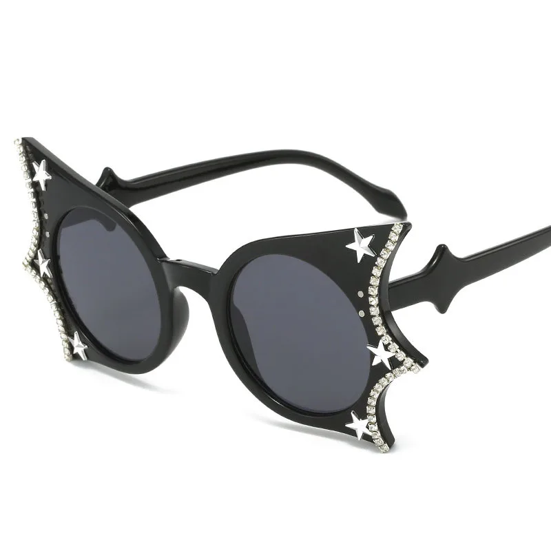 Hip Hop Stylish Women Sunglasses Bat Shape Rhinestone Decoration Sun glasses Female Stage Show Cool Sunglasses