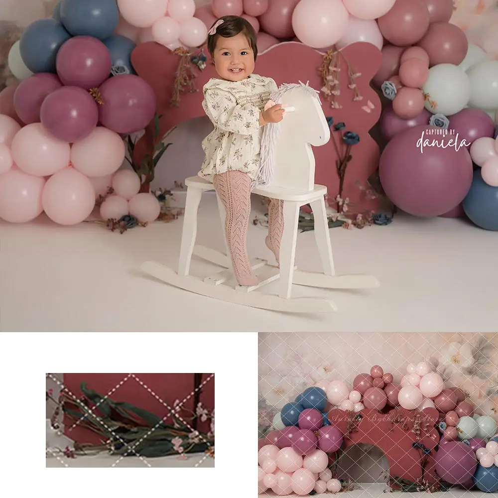 Joyful Petals Cake Smash Backdrop Kids Baby 1st Birthday Photography Props Balloon Arch Child Adult Studio Backgrounds