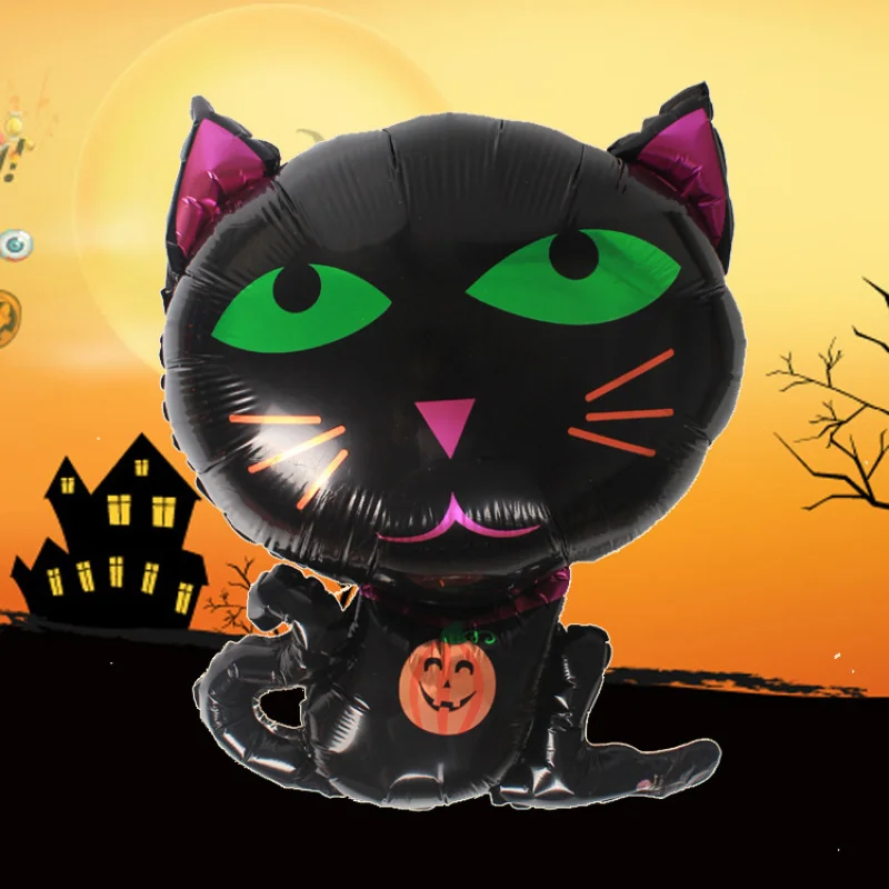 

New Halloween Decoration Supplies Halloween Cartoon Black Cat Aluminum Film Balloons Funny Party Balloons