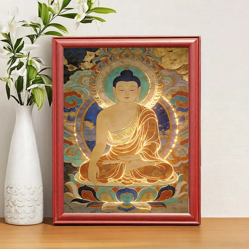 

Cz namo amitabha buddha portrait solid wood framed table pure land golden statue picture hanging picture ornaments