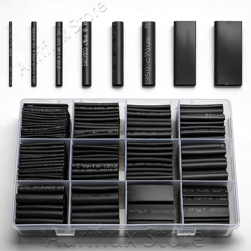 650pcs/lot 2:1 Black Heat Shrink Tubing Kit Thermoresistant Polyolefin Shrink Wrap Sleeve for Wire Cable