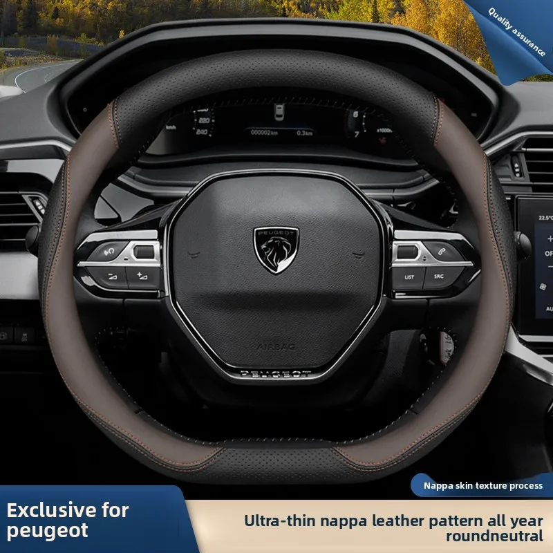 

Leather Car Steering Wheel Cover for Peugeot 3008 2008 rifter 208 5008 expert partner travel 408 2021 2022 2023 2024 2025 2026