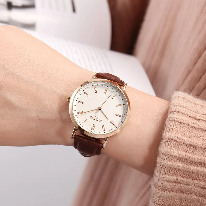 ساعة نسائية أنيقة، طراز كوري، بسيطة وعصرية، حزام جلدي عصري، قرص كوارتز، ساعة نسائية رقمية. #2