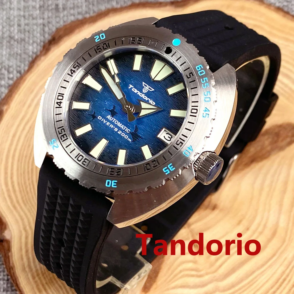 

42mm Tandorio Japan NH35A Men Watch Domed Sapphire Glass Automatic 200M Diver 120 Clicks Bezel Luxury Luminous Date Rubber Strap