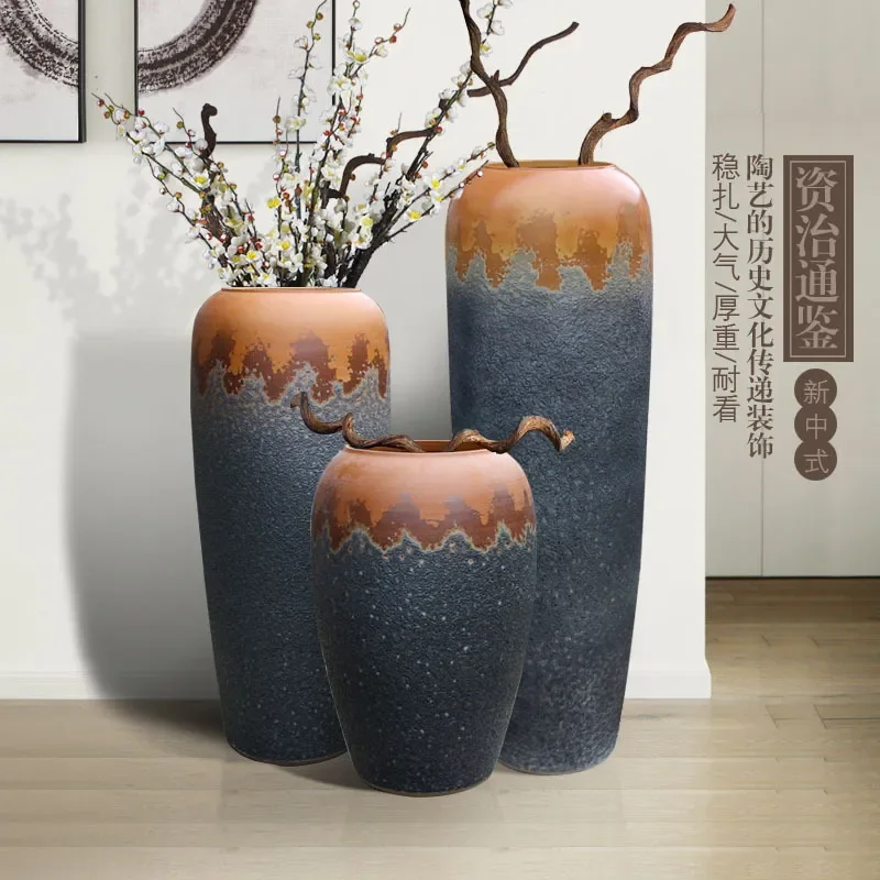 for Retro Jingdezhen Ceramic Floor to Ceiling Large Vase Coarse Pottery Jar Dried Flower Arrangement Soft Decor