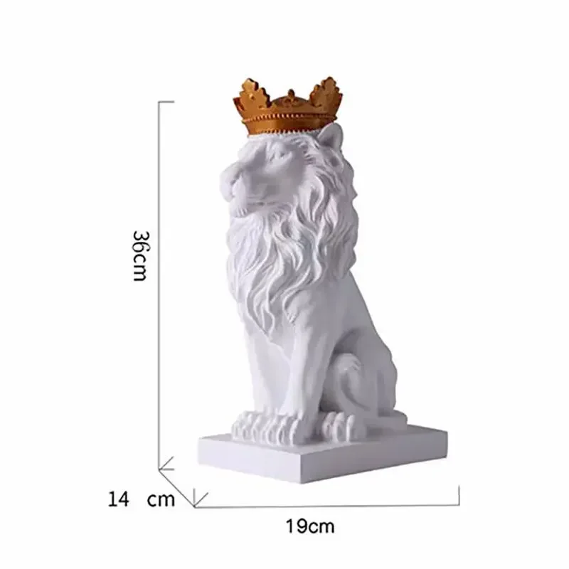 Desk Home Decor Lion Animal Figurines Resin Crown Lions Statue Handmade Artwork Gift Home Office Decor Orna