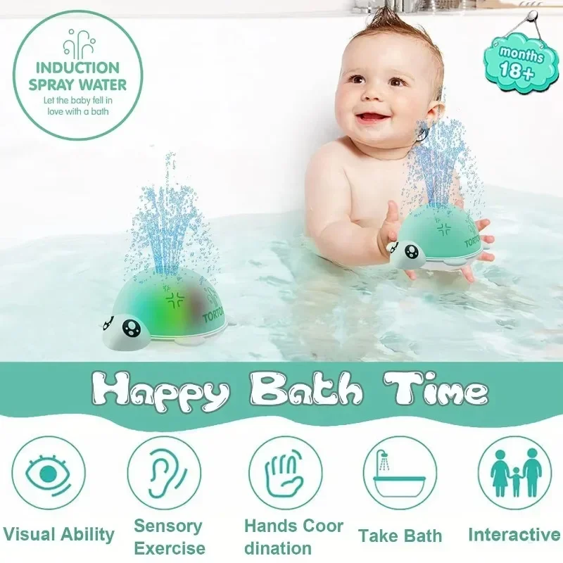 Baby Bath Toy Tortoise Spray Water Electric Induction Sprinkler Light Music Turtle Water Spraying Tool Toy