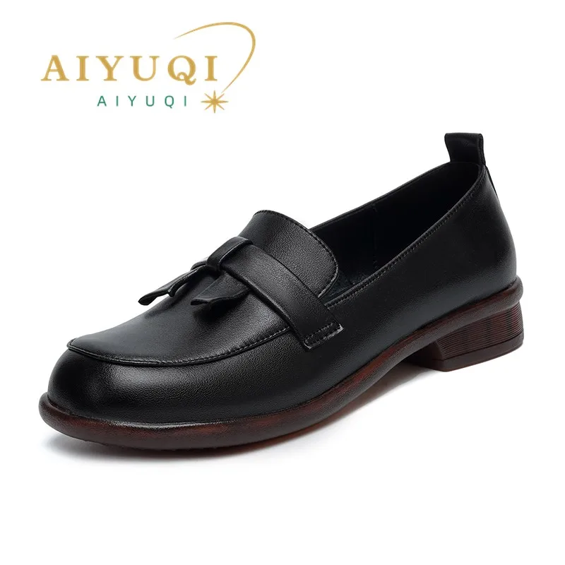 AIYUQI Loafers Women 2024 Spring New Genuine Leather British Style Women Shoes Slip-on Lazy Beanie Shoes Women