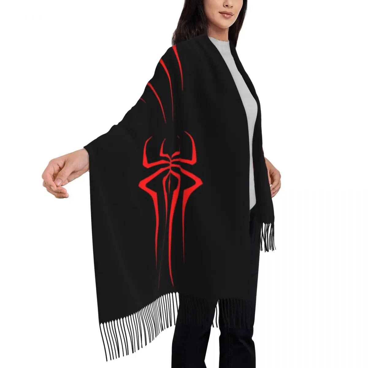 Custom Red Spider Man Scarf Wrap Women Long Winter Fall Warm Tassel Shawl Unisex Scarves