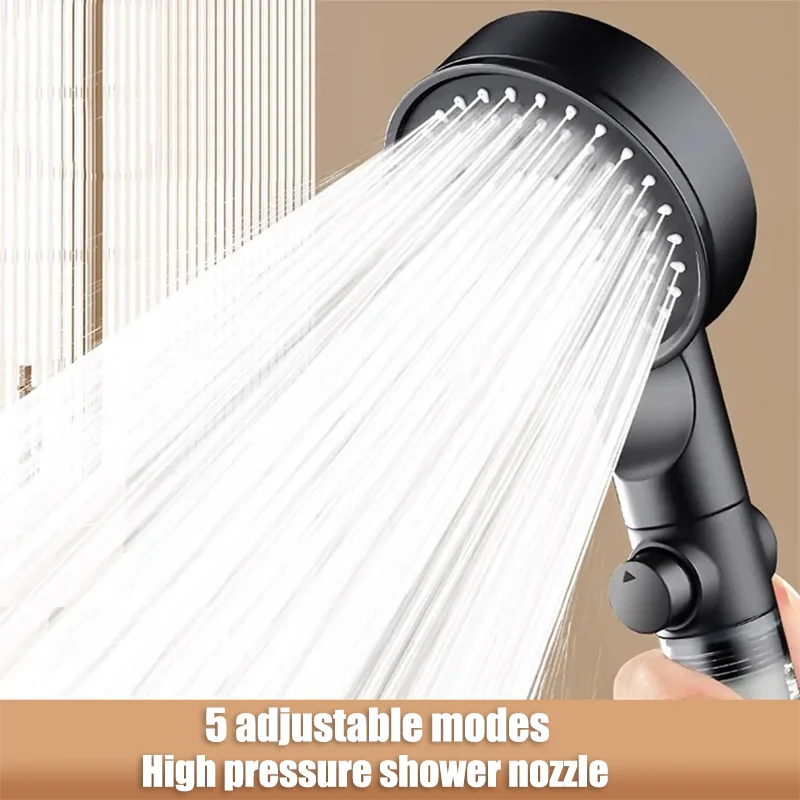 High Pressure Shower Head 5Modes Adjustable Showerheads With Filter Water Saving One-Key Stop Spray Nozzle Household Bathroom