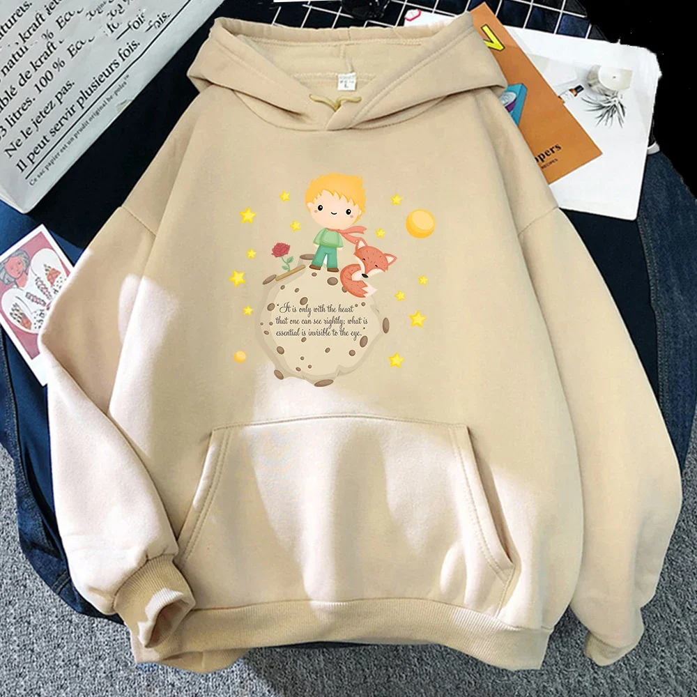 Little Prince and Fox Hoodies Women Casual Sweatshirts Kawaii Cartoon Printing Hoody Cute Clothes for Girls Graphic Hooded Tops