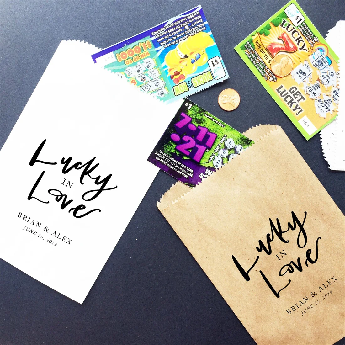 50 Lucky in Love | Scratch Ticket Wedding Favor Bags - Lotto Ticket Bags - Lottery Ticket Holders Lottery Tickets Wedding