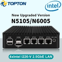 Mini PC sin ventilador 4 Intel i226-V 2,5 Gb LAN N6005 N5105 2 * NVMe TPM2.0 Switch Soft Router VPN Server ESXI Rugged Firewall Appliance