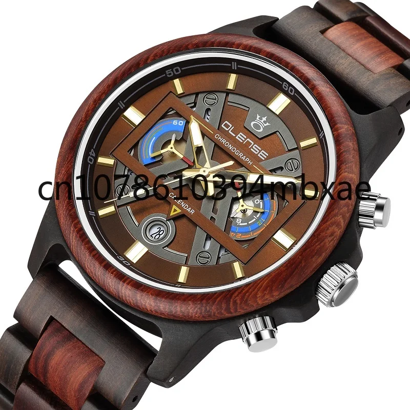 Top Brand Luxury Gifts Sports Men Wristwatch Chronograph Quartz Watch Wood Watches