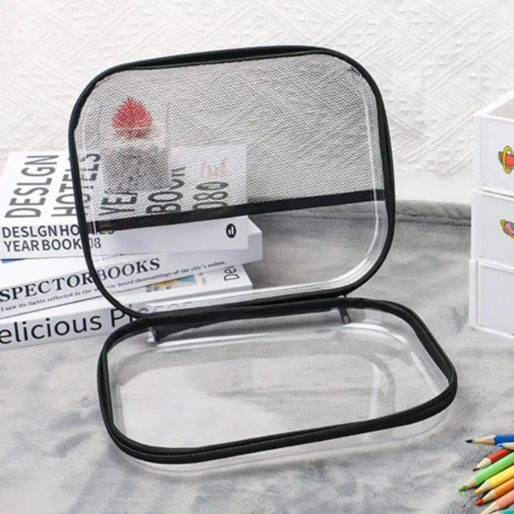 

Large Capacity PVC Transparent Mesh Storage Bag Waterproof Zipper Bag Makeup Storage Bag Casual Portable