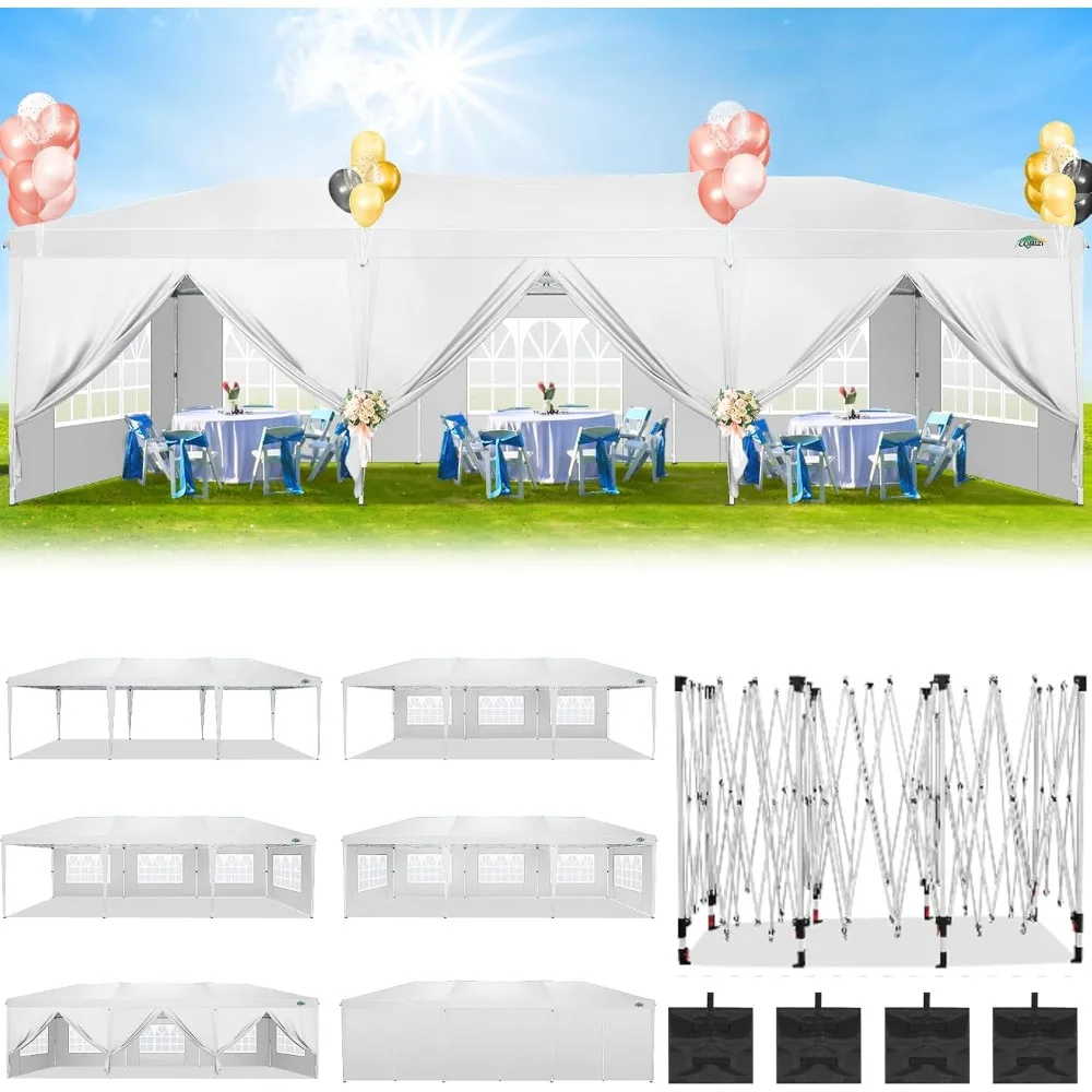 10x30 Canopy Party Tent with 8 Walls 10x30 Pop Up Tent for Parties Waterproof UPF 50+ Outdoor Commercial Event Tent for