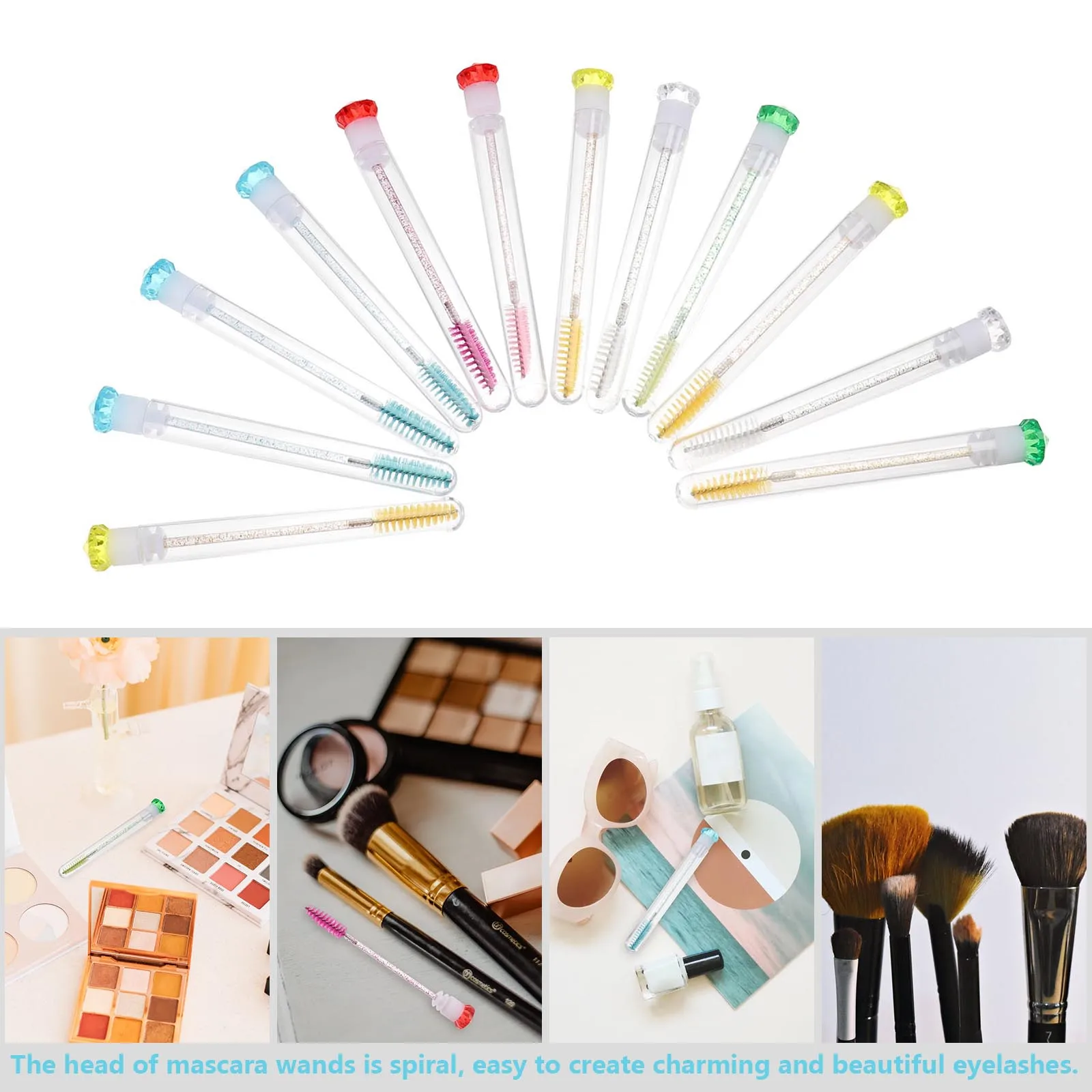 12 stks Mascara Borstel Buis Vezel Wimper W Lichtgewicht Draagbare Spiraalkop Kunststof Diamant Applicator Make-up Reizen