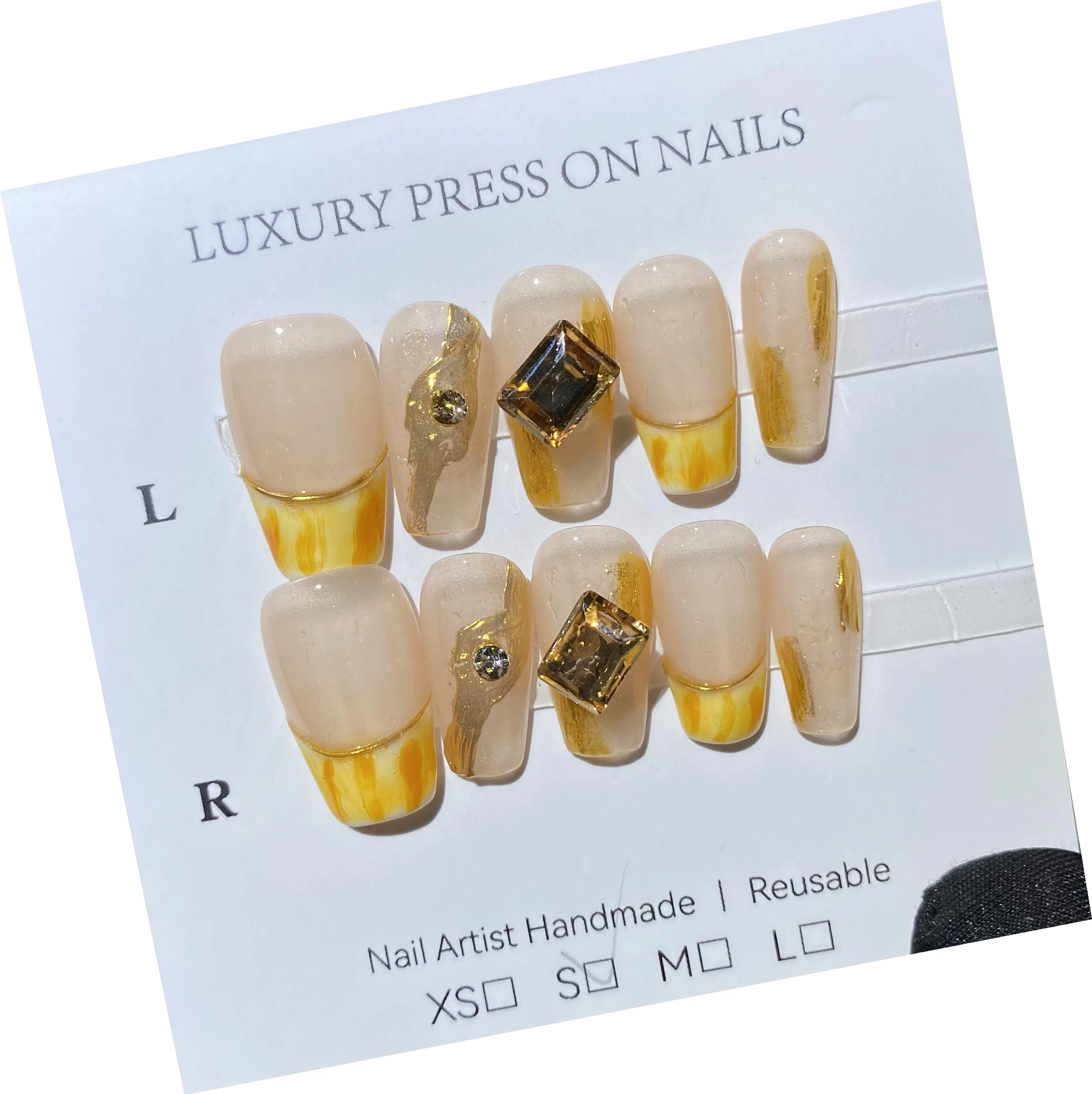 Handmade Press On Nails with Removable and Reusable Design,High-quality Luxurious Style And Whitening Effect.No.C326