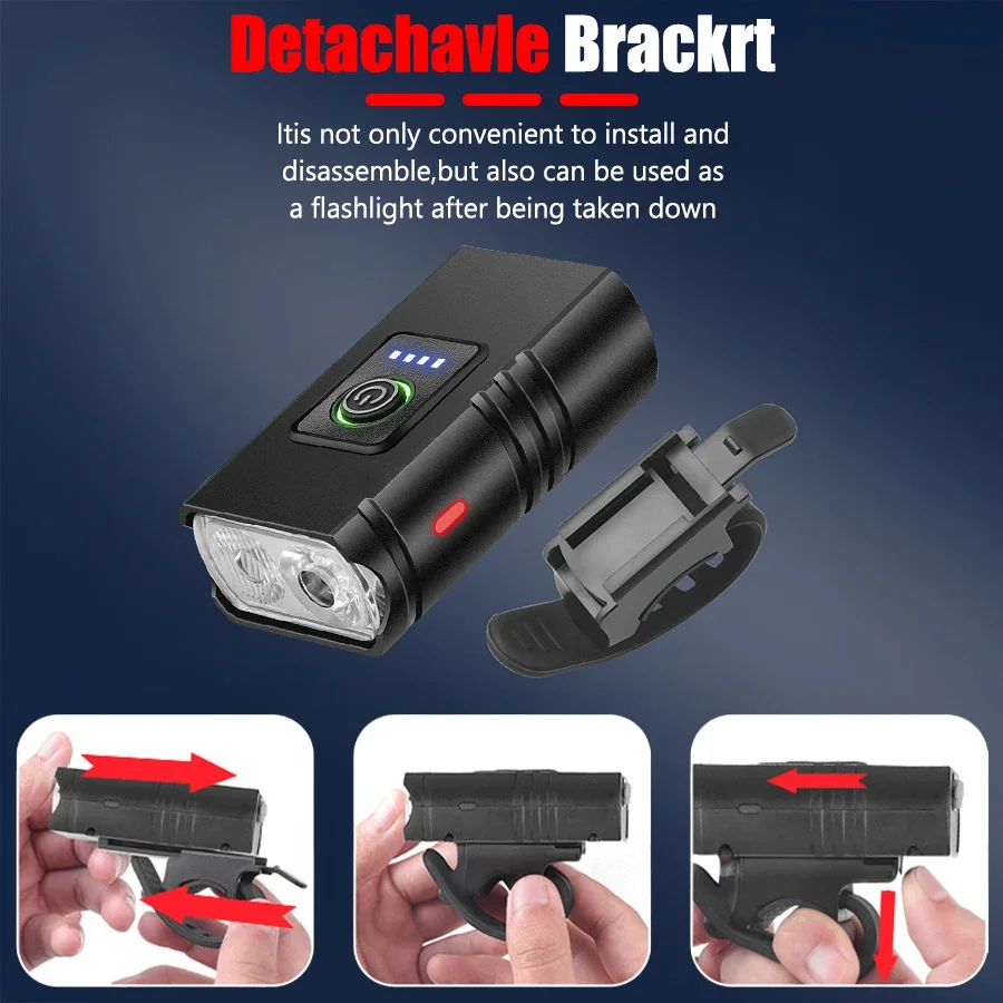 Bicycle Headlight USB Charging Mountain Road Bike Night Riding Strong Light Warning Light Flashlight Universal Bicycle Equipment