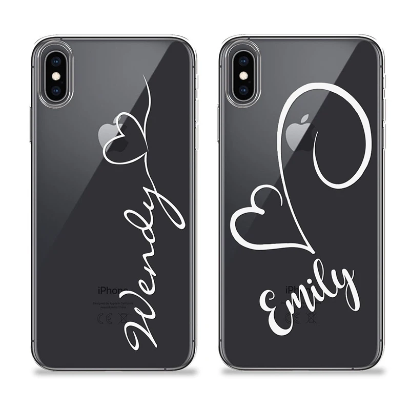 Personalised Phone case with hearts custom name initials TPU Case iPhone 13 11 12 Pro Max mini 5S SE 6 6s Plus 7 8 X Xs max Xr