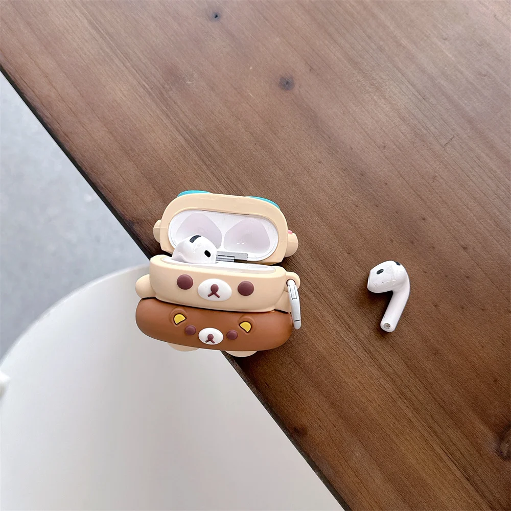 Funny Rilakkuma 3D Earphone Case Silicone Shockproof Cover for Apple Airpods Pro3 Pro2 4 Case Airpods 4 Headpone Case Cover view 3