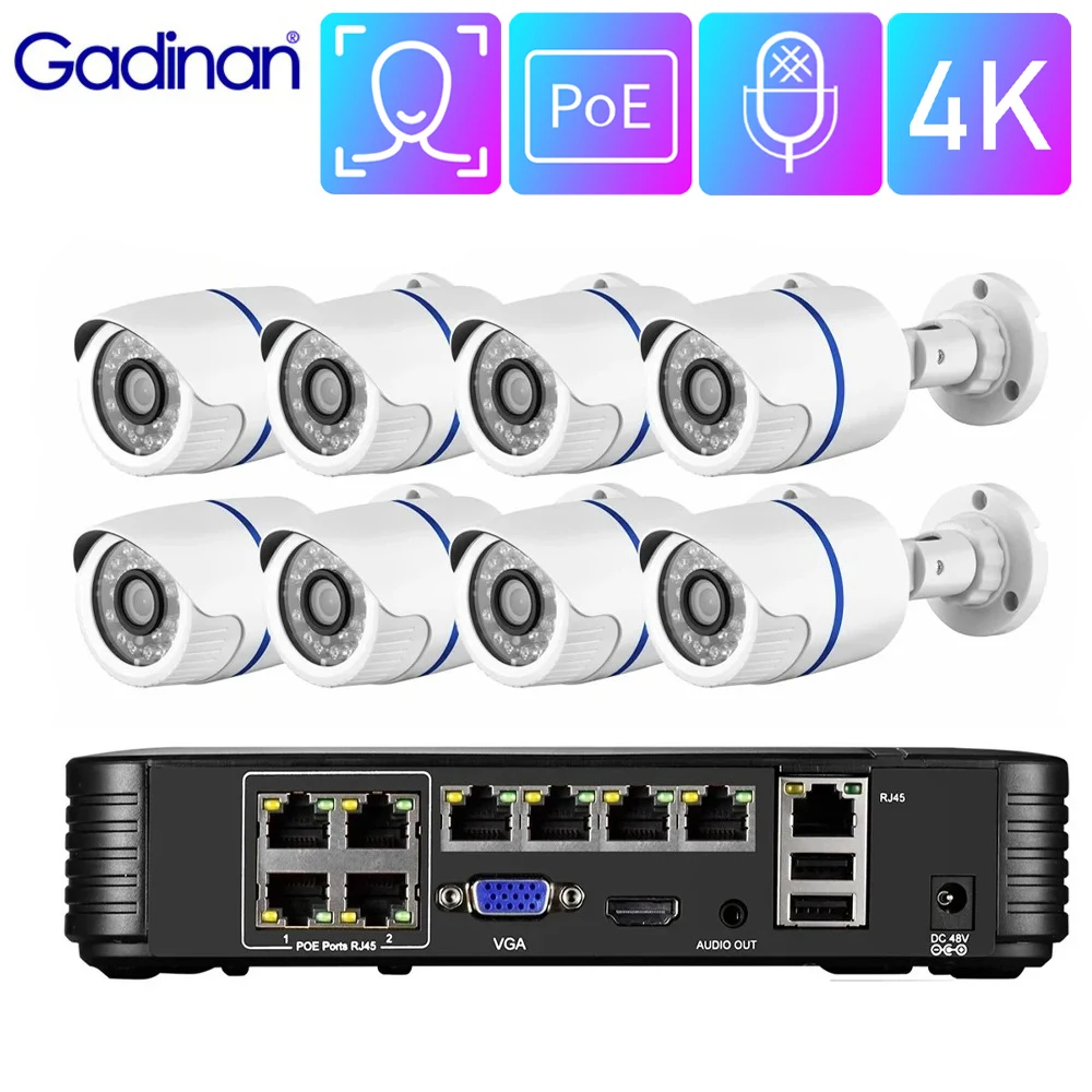 gadinan kit de camera cctv gravador de video deteccao de movimento smart home vigilancia audio poe nvr hd 8mp 4k 01