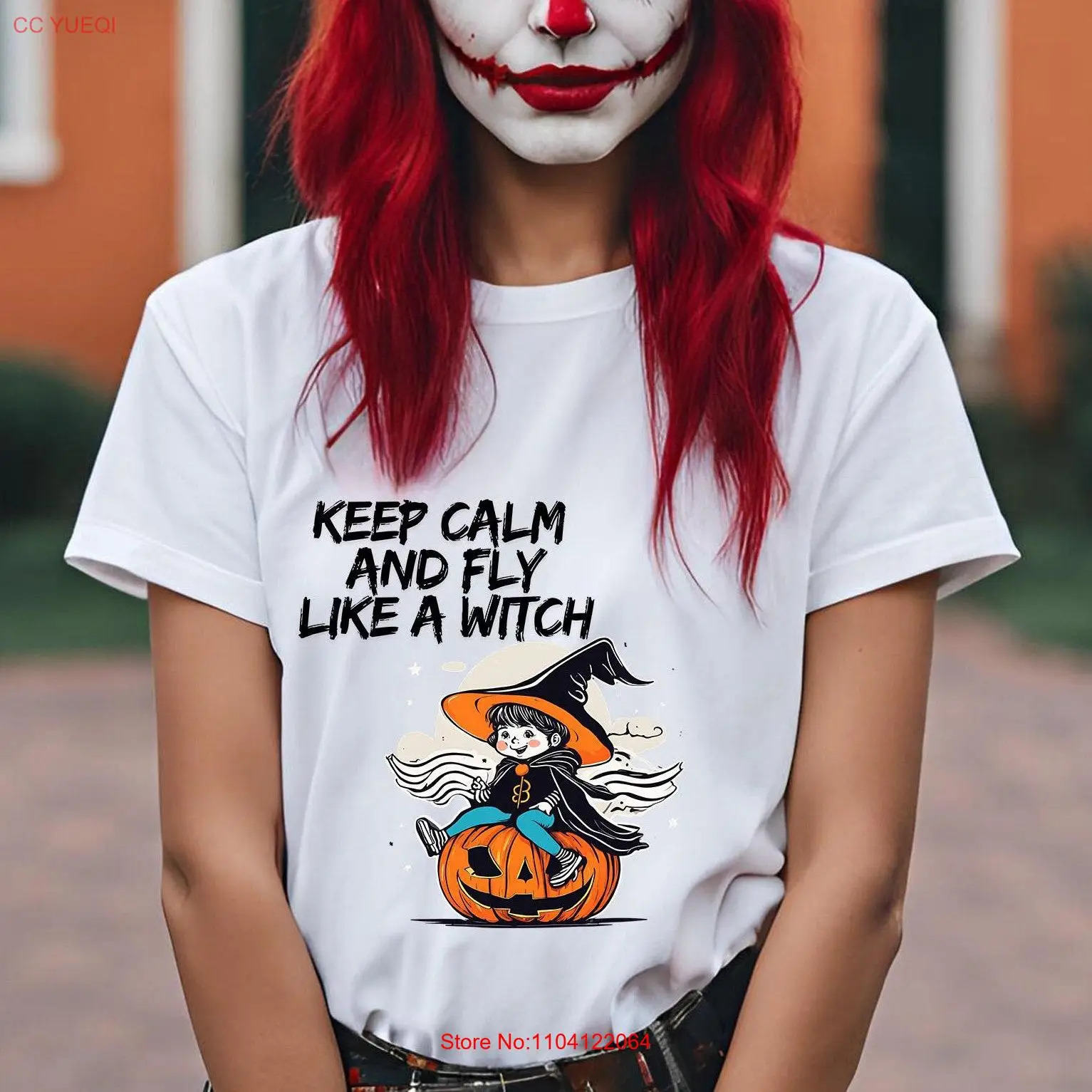 

Halloween Funny T Shirt Keep Calm Witch Lover Costume Womens long or short sleeves
