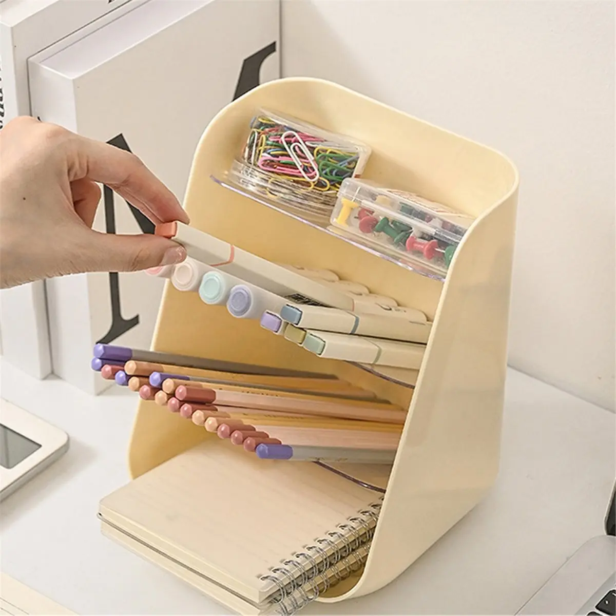 2026 New Desktop Student Pen Holder Stationery Organiser Transparent Slanting Shelf Bathroom Vanity Multifunctional Organiser B