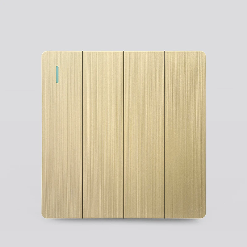 Luxe geborsteld goud ultradunne wand 1/2weg lichtschakelpaneel, EU FR stopcontact, UK universele 3-pins USB C-aansluiting AC 110-250V