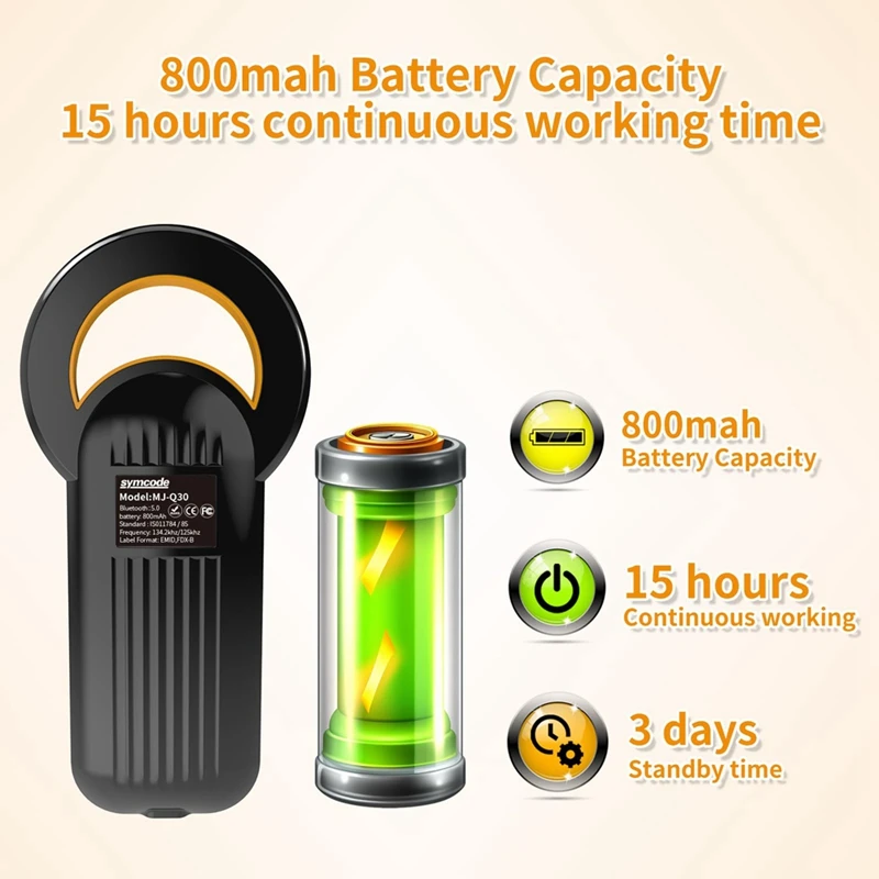 قارئ شرائح الحيوانات الأليفة الصغيرة بتقنية البلوتوث الكامل ، ماسح ضوئي عالمي لعلامات الحيوانات ، 3 في 1 ، لاسلكي ، USB ، من نوع GHz