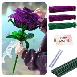 300pcs Glitter Pipe Cleaners，20pcs 30cm Floral Stem Wire， 2pcs 18cm Glue Sticks and 1pc Greeting Card For Diy Rose Crafts