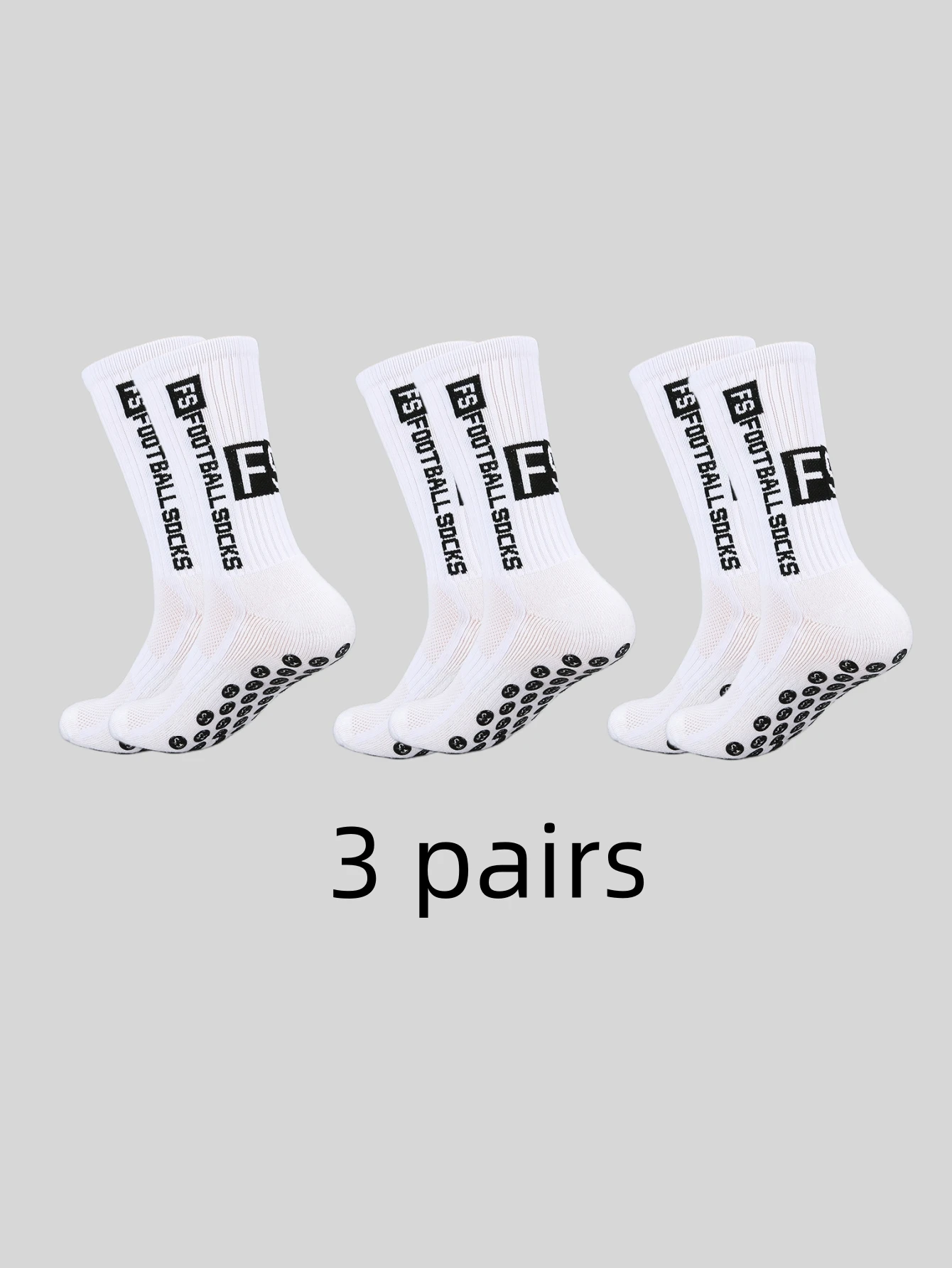 3 pairs of anti slip, sweat and odor resistant FS football sports socks with adhesive points