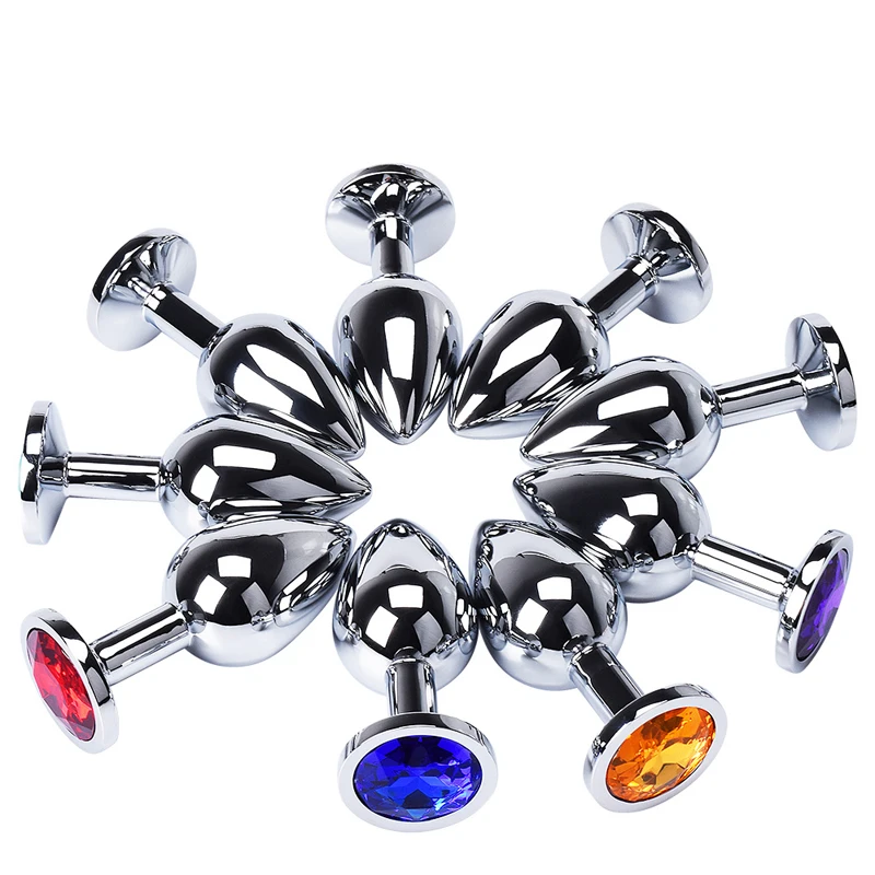 1pc 3 Size Anal Plug Round Stainless Steel Crystal Buttplug Removable Butt Plug Stimulator Anal Sex Toys Prostate Massager Dildo