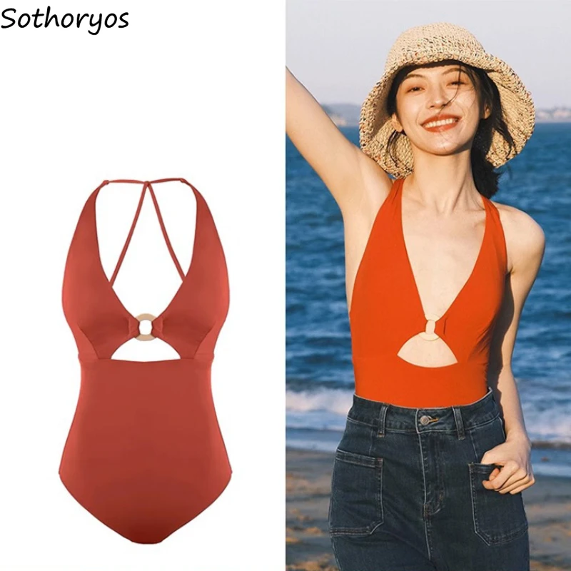 Backless Skinny Cover-ups Women Halter Sexy Girls Hollow Out Vintage Korean Style Hotsweet Swimwear Breathable Stretchy Seaside