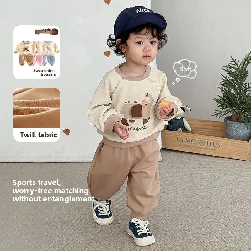 

Baby Solid Color Sanitary Pants 2025 New Autumn Girls' Korean Version Contrasting Cartoon Pullover for Boys Stylish Casual Pants