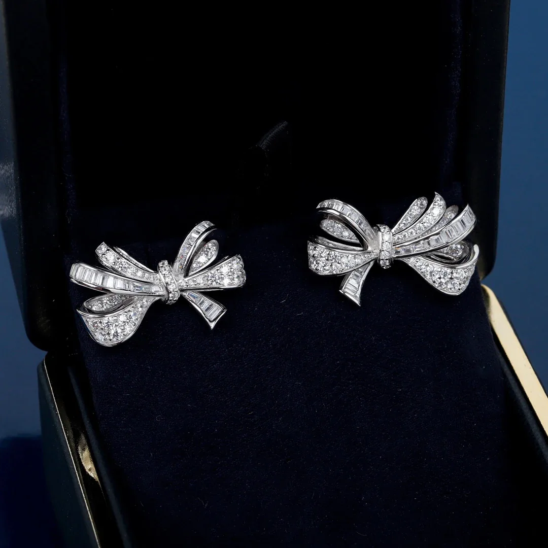 

Europe Top Quality 925 Silver Bow Earrings Necklace Women Luxury Jewelry Trend
