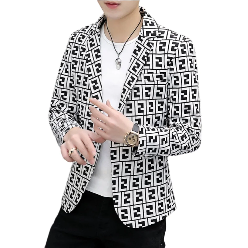 Blazer New Men\'s Fashion Business Gentleman Slim Letters British Style Outdoor Performance Trend Wedding Banquet Casual Blazer