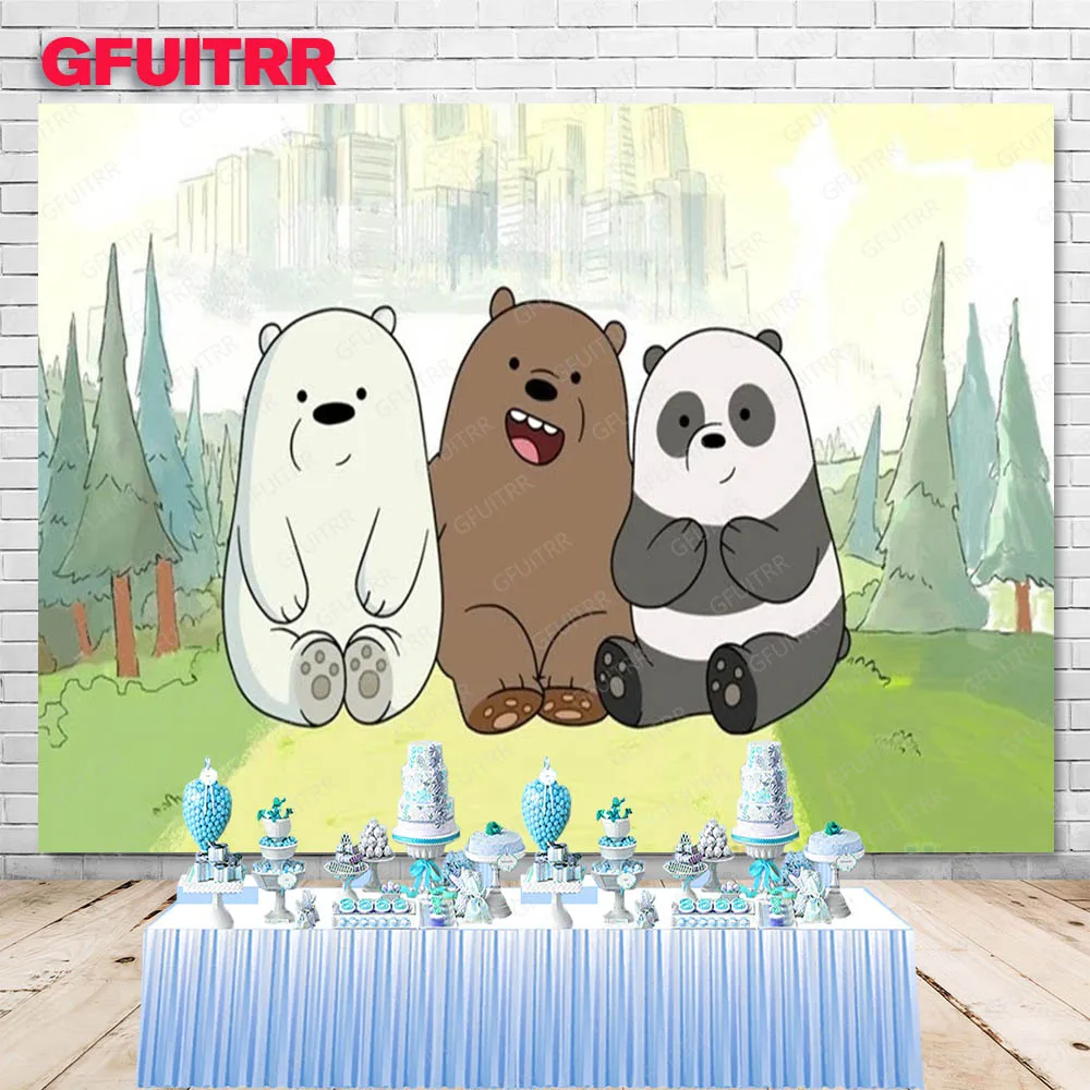 MINISO We Bare Bears Backdrop Kids Birthday Party Decoration Photography Background Baby Shower Studio Booth Prop Banner