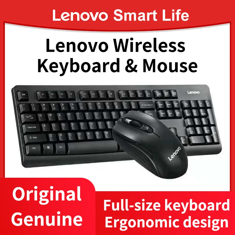 Lenovo Wireless Keyboard and Mouse Combos KN101 Full Size Keyboard Ergonomic Rugged 10m Range Wireless Transmission