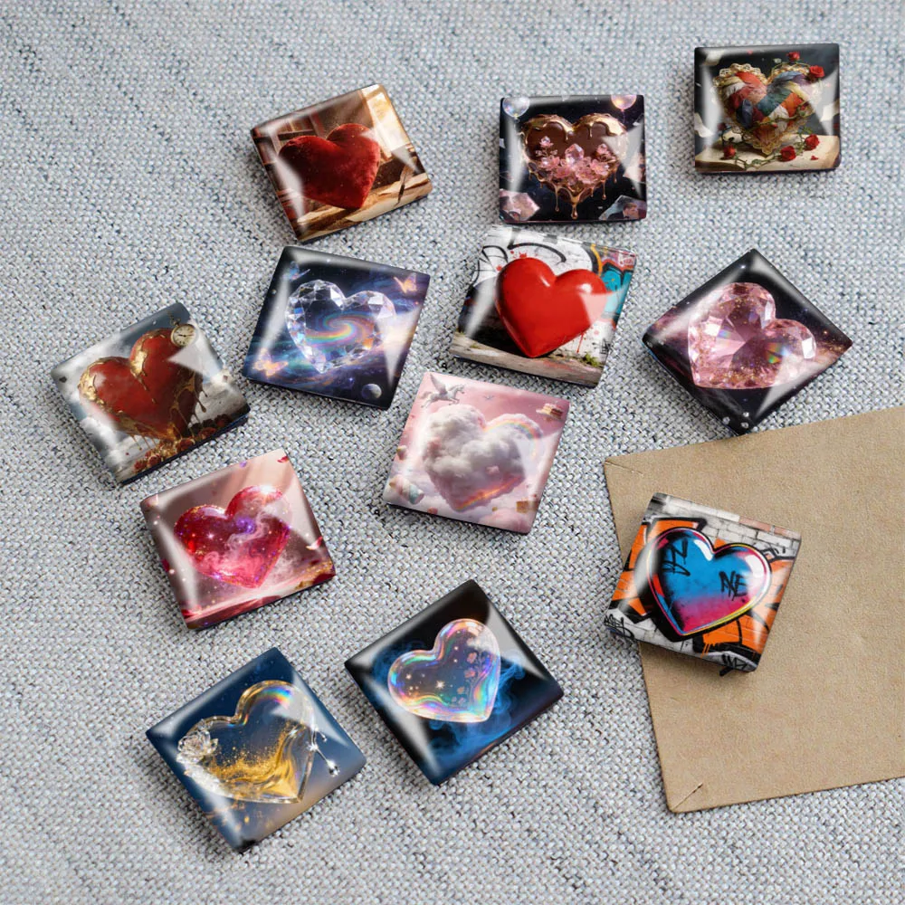 1PC 30MM Square Dreamy Style Heart Pattern Glass Refrigerator Sticker Dreamy Style Heart Home Decoration Birthday GiftParty Gift