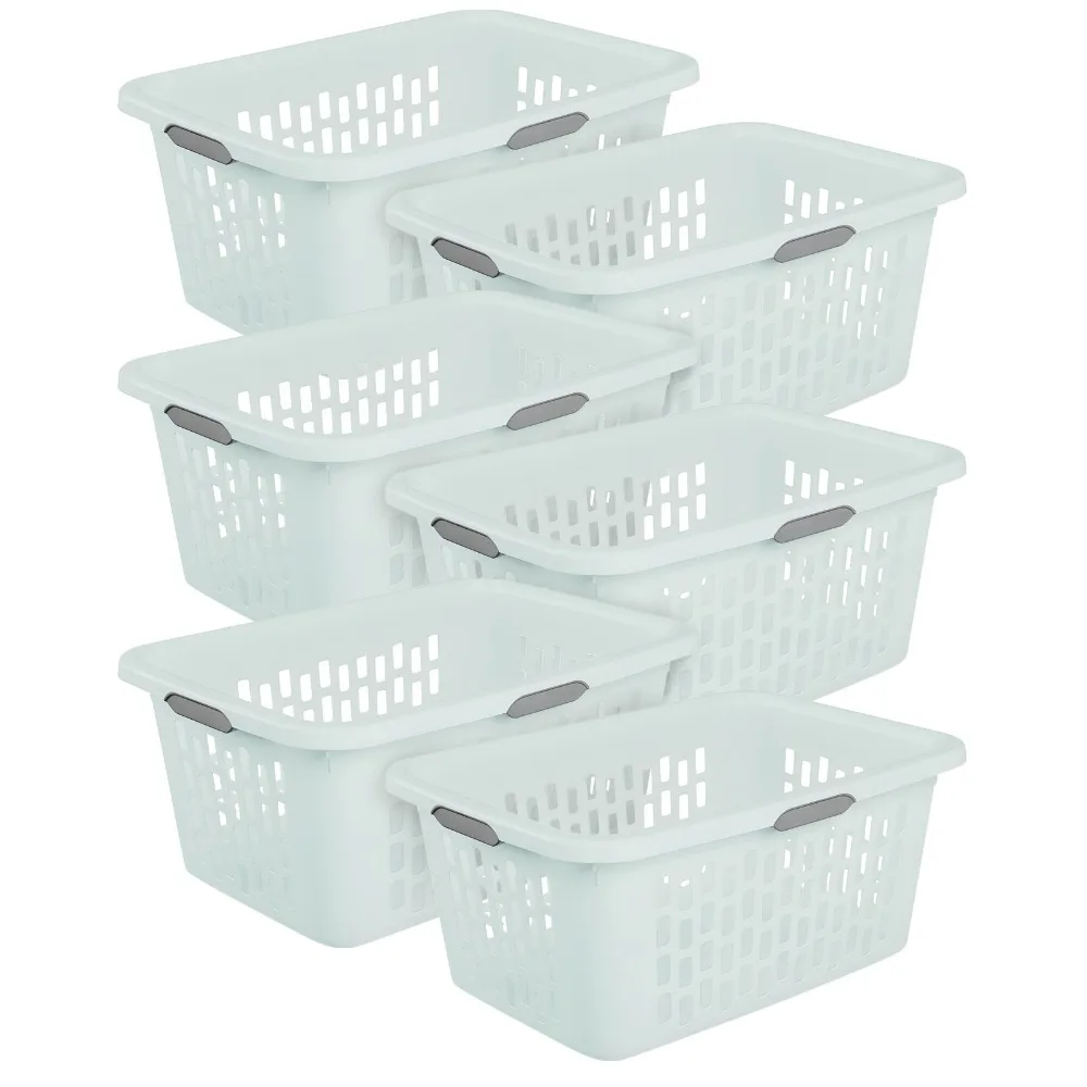 

Laundry Basket, 2 Bushel Plastic Hamper with Handles, Mint, 6 Pack