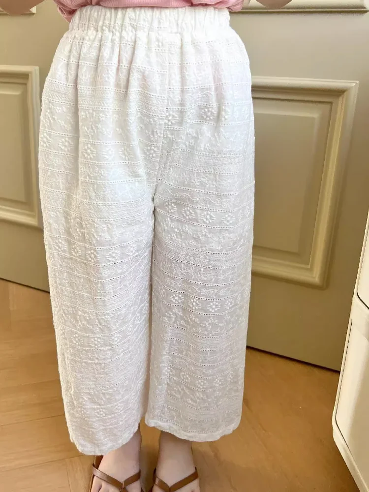 Spring Summer Girls Ruffle Pure Color Long Pants Children Lightweight Breathable Casual Pants Baby Pants D047 Faion Set