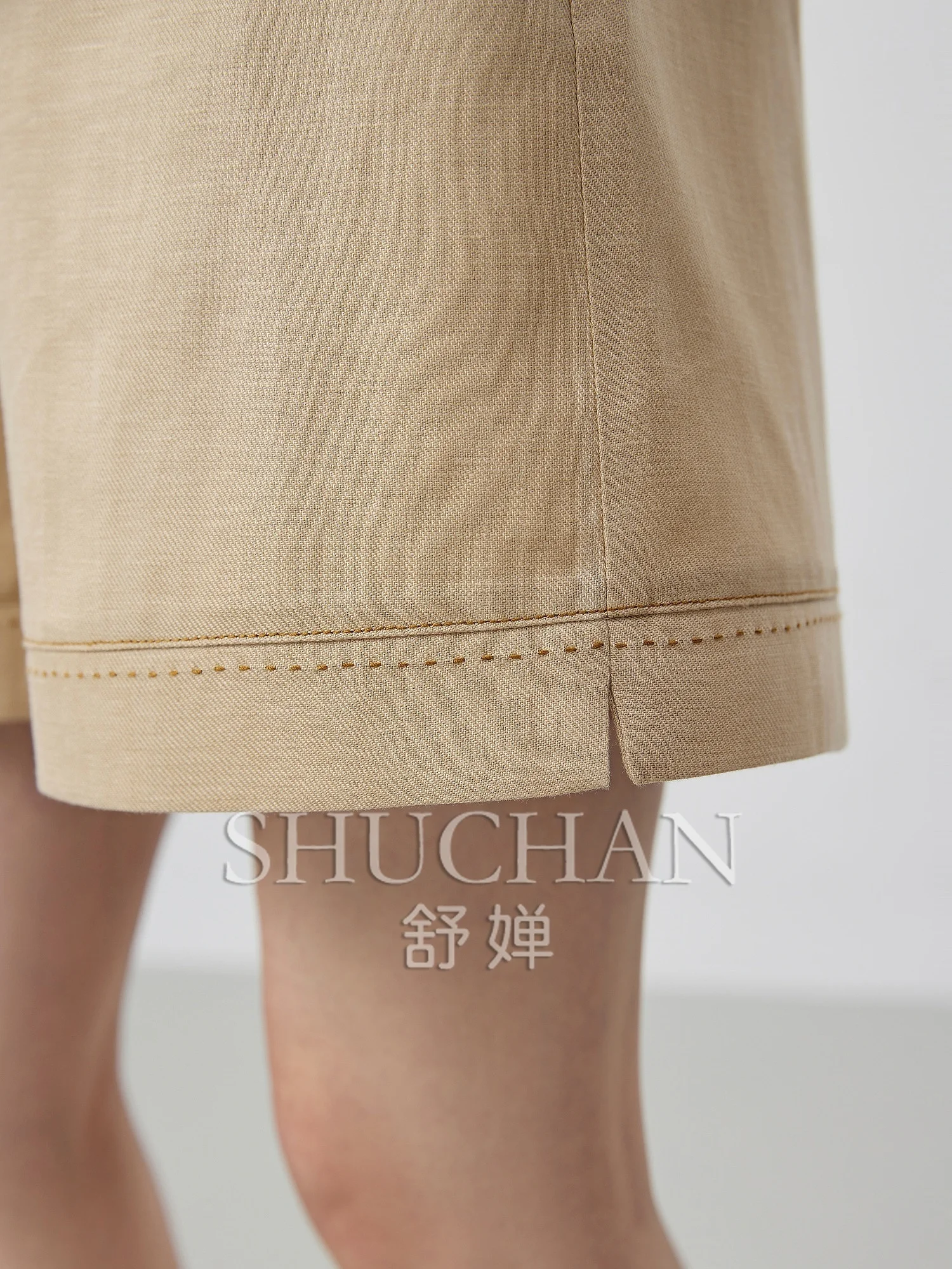 Good Quality 25 Charlessel Linen Beaded Drawstring Elastic Waist Literary Casual Versatile Shorts women