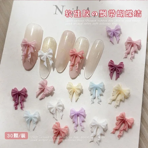 Imagen 2 del producto 30 Uds. De cinta acrílica suave, pajarita, accesorios para decoración de manicura, suministros de decoración de uñas para niña dulce
