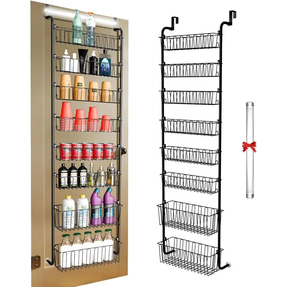 

8 Tier Black Metal Over The Door Pantry Organizer Heavy Duty Hanging Storage Rack for Home, Kitchen, Bathroom, Closet, Pantry