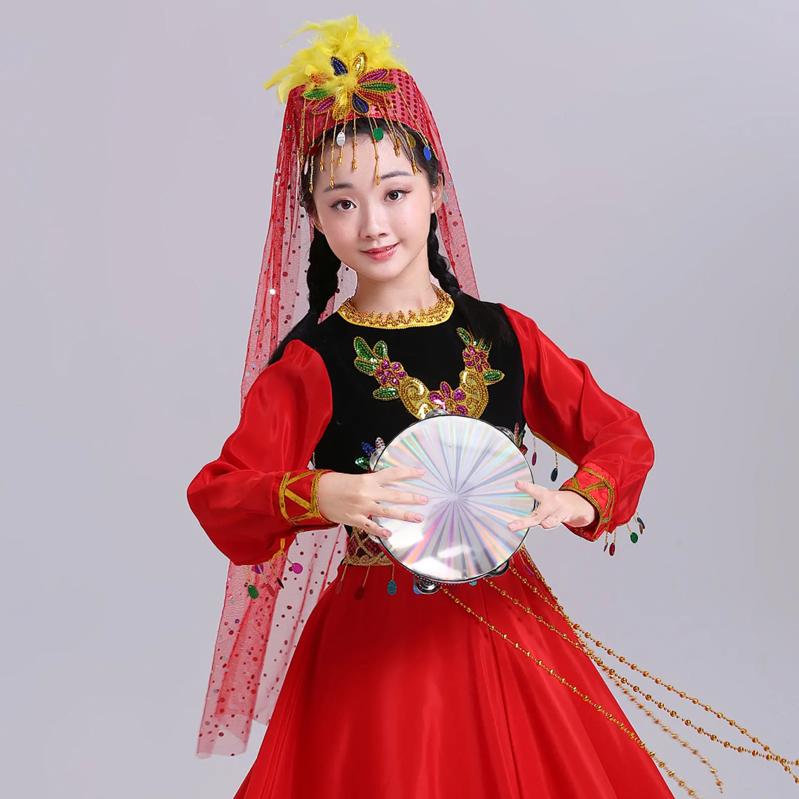 2Pcs Double Row Hand Shaking Tambourine Drum Clear Sound Percussion Instrument for Party Dance Wedding Musical Performance