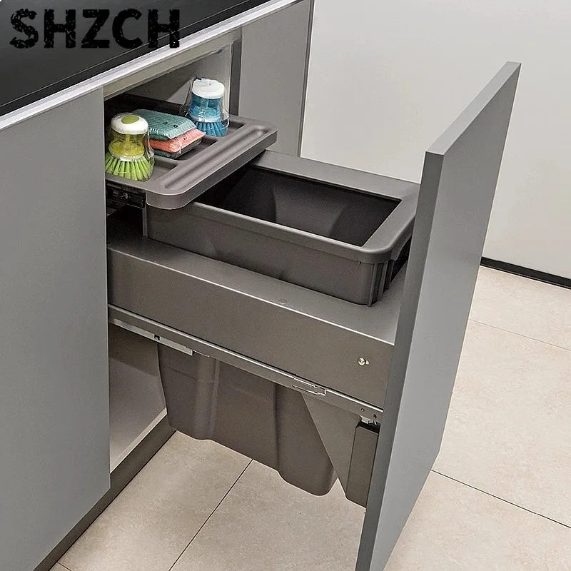 Large Hidden Kitchen Trash Can - Built-In Pull-Out Slide-Out Cabinet Garbage Bin for Bedroom