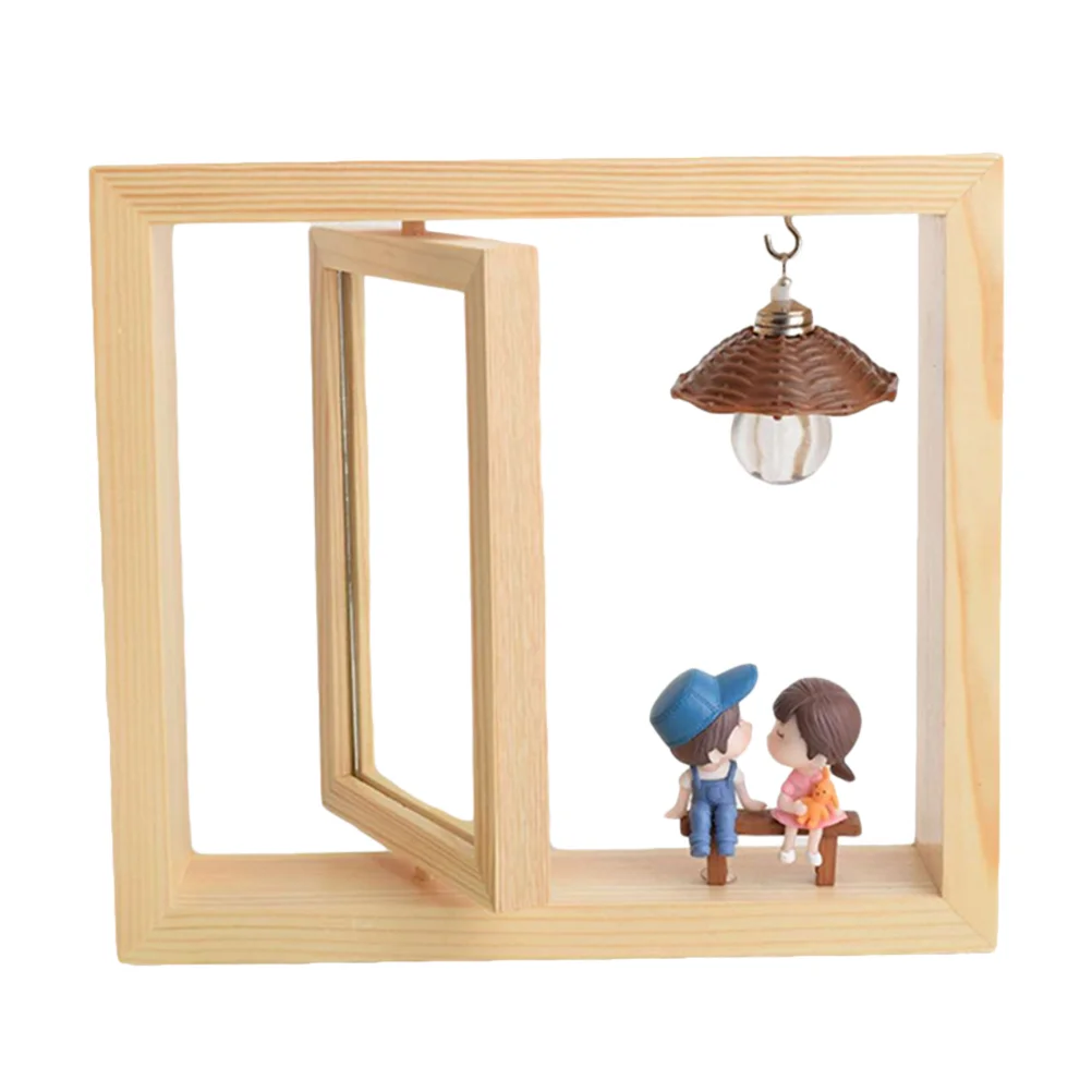 Wooden Photo Frame Double Side Rotating Photo Frame Rotary Picture Frame Table Frame Desktop Decor