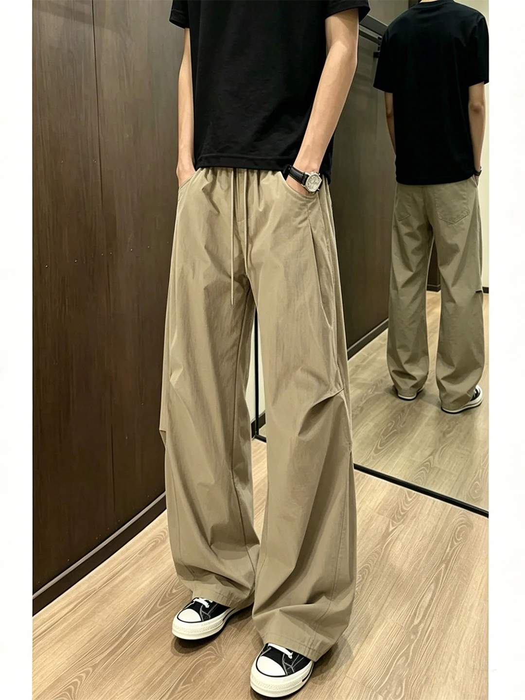 American Style Quick Dry Straight Leg Pants Men Summer Thin Loose Wide Leg Ice Silk Outdoor Sports Paratrooper Workwear