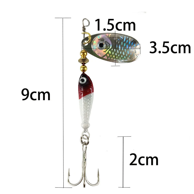 1PC Rotating Metal Spinner Fishing Lures 9.1g 7cm Pike Treble Hook Tackle Accessories Artificial Hard Baits Rotating Sequin Hand image 6
